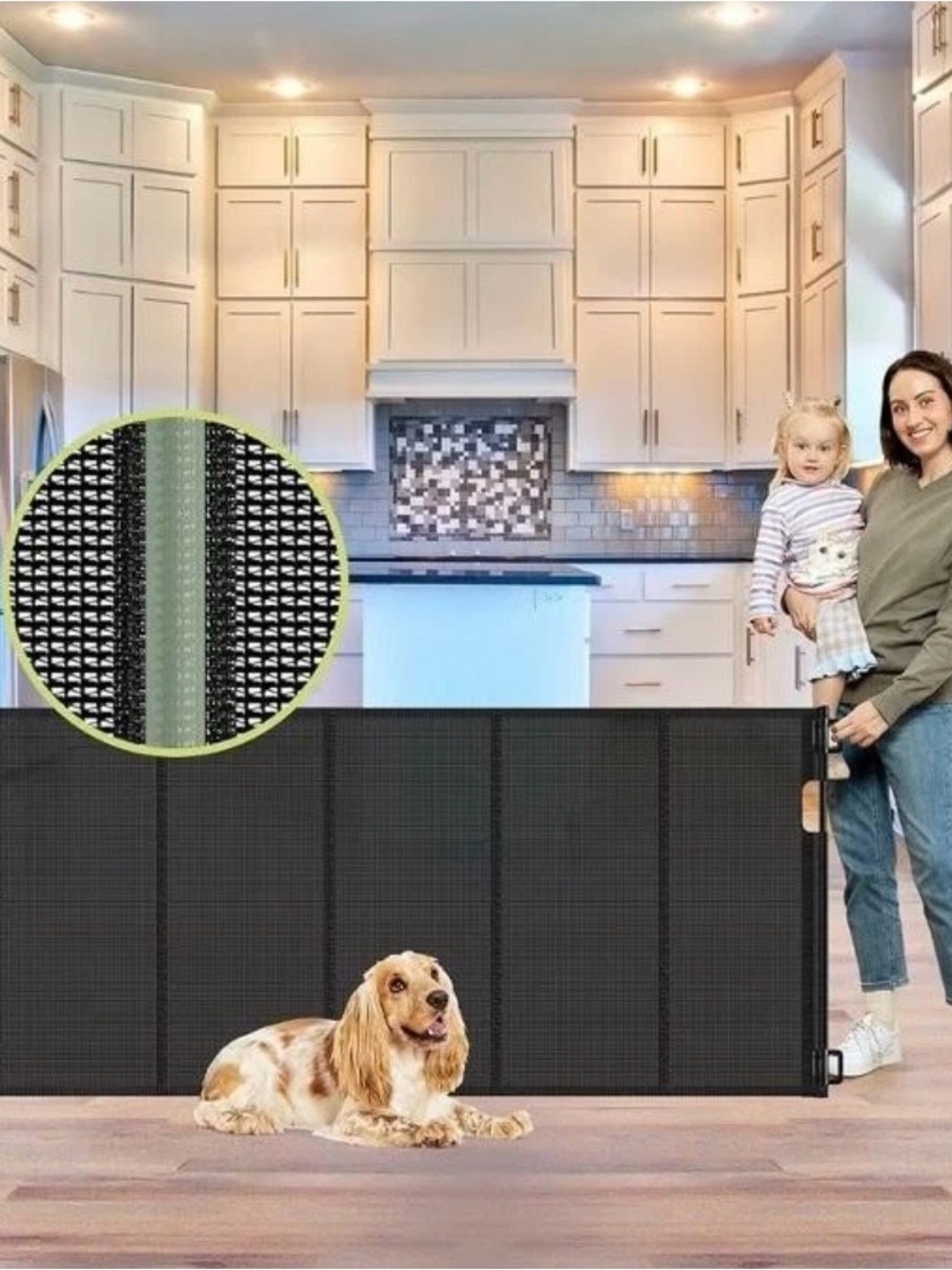 Adjustable Black Mesh Pet & Child Safety Gate - Versatile Room Divider